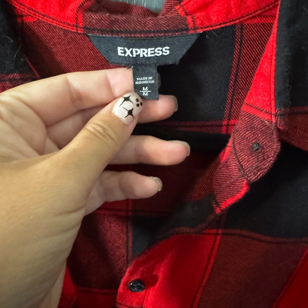 Express Red and Black Plaid Button Down Shirt - Picture 2 of 4